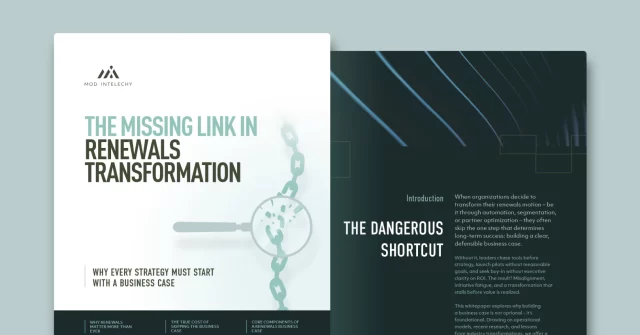 🚀 New Whitepaper Launch! 🚀

🔗 The Missing Link in Renewals: Why Every Strategy Must Start with a Business Case 🔎

Every renewals transformation succeeds or fails on one thing: the business case. Without it, teams chase tools before strategy, burn budget without ROI, and stall before impact. With it, you align stakeholders, secure funding, and build a roadmap for growth.

That’s exactly what our new whitepaper is designed to deliver.
Inside, we break down:

✅ Why renewals matter more than ever
✅ The true cost of skipping the business case
✅ The four core components of a strong case
✅ Steps to build and present a high-impact case
✅ How to operationalize renewals transformation at scale

📥 Renewals Hub link in our bio to download the whitepaper

𝗥𝗲𝗮𝗱𝘆 𝘁𝗼 𝗺𝗼𝘃𝗲 𝗳𝗿𝗼𝗺 𝘁𝗵𝗲𝗼𝗿𝘆 𝘁𝗼 𝗮𝗰𝘁𝗶𝗼𝗻?

💡 Start with our 𝗰𝗼𝗺𝗽𝗹𝗶𝗺𝗲𝗻𝘁𝗮𝗿𝘆 𝗥𝗲𝗻𝗲𝘄𝗮𝗹𝘀 𝗔𝘂𝘁𝗼𝗺𝗮𝘁𝗶𝗼𝗻 & 𝗧𝗿𝗮𝗻𝘀𝗳𝗼𝗿𝗺𝗮𝘁𝗶𝗼𝗻 𝗪𝗼𝗿𝗸𝘀𝗵𝗼𝗽. In just 30–60 minutes, we’ll benchmark your current performance, uncover quick-win opportunities, and model your ROI potential.

⚡ From there, you’ll receive a tailored proposal for a 𝟯𝟬-𝗗𝗮𝘆 𝗕𝘂𝘀𝗶𝗻𝗲𝘀𝘀 𝗖𝗮𝘀𝗲 𝗦𝗽𝗿𝗶𝗻𝘁—a fast, focused engagement designed to validate the opportunity, align stakeholders, and deliver a clear roadmap to accelerate your renewals transformation.

The business case is where transformation begins. Let’s build yours!